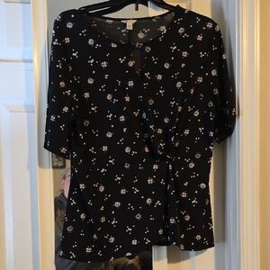 Cato Black Floral Women's Blouse